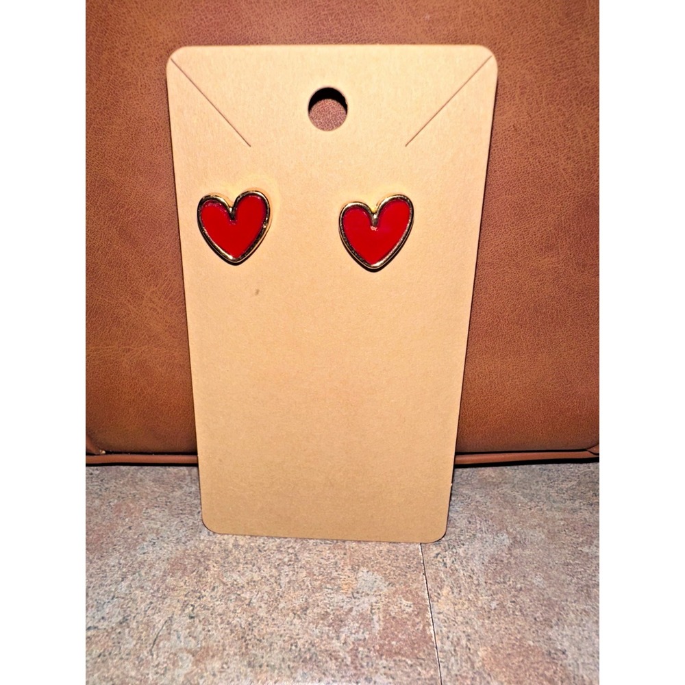 Earrings Stud Post Golden Red‎ Hearts Jewelry Love Valentine